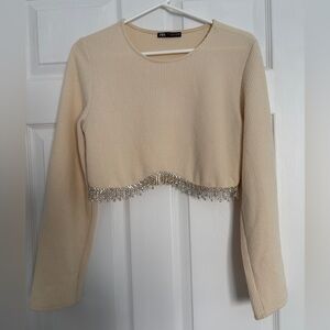 Zara beige soft jewel cropped sweater